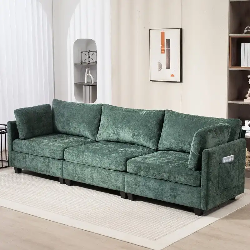 111.42  Chenille Upholstered Three Seater Sofa