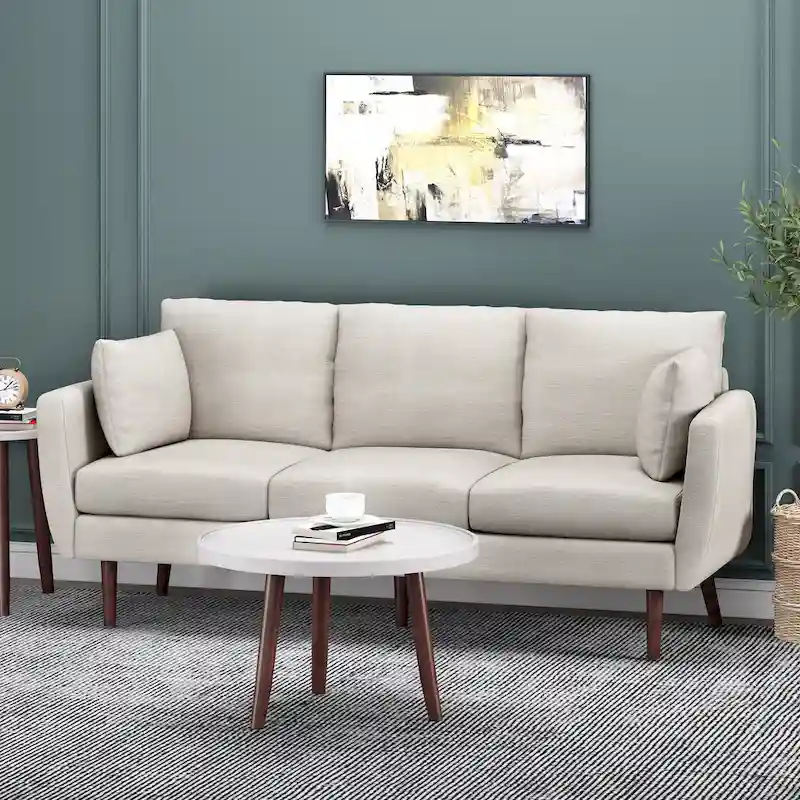Modern 76.5  3-Seater Sofa with Birchwood Legs and Pillows