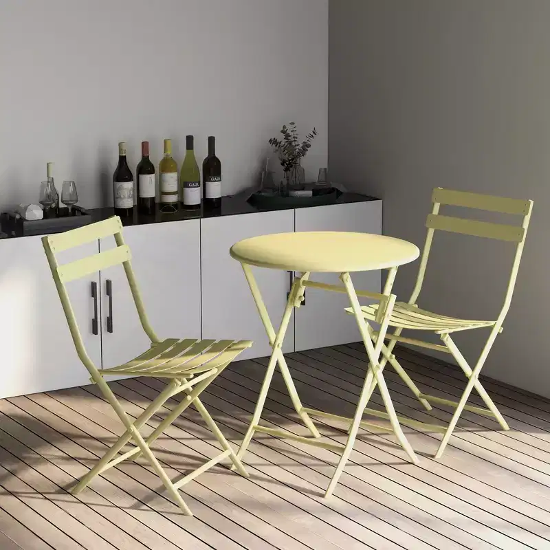 MAYEERTY 3 Piece White Foldable Patio Bistro Set, Round Table & Chairs