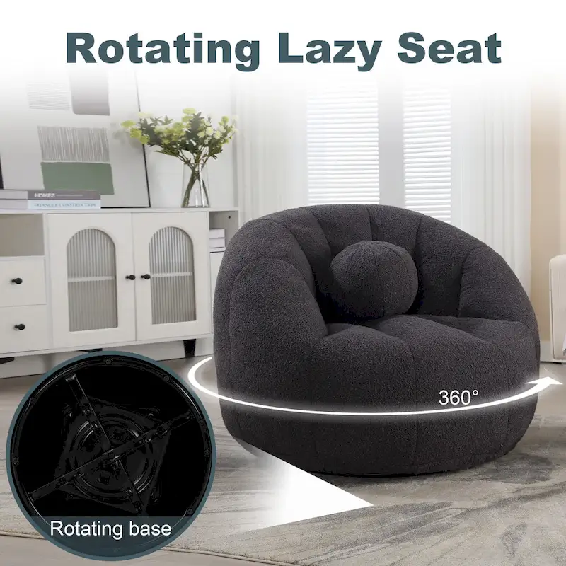 HOMEFUN Boucle Upholstered Round Lazy Cozy Bean Bag Chair With a Pillow