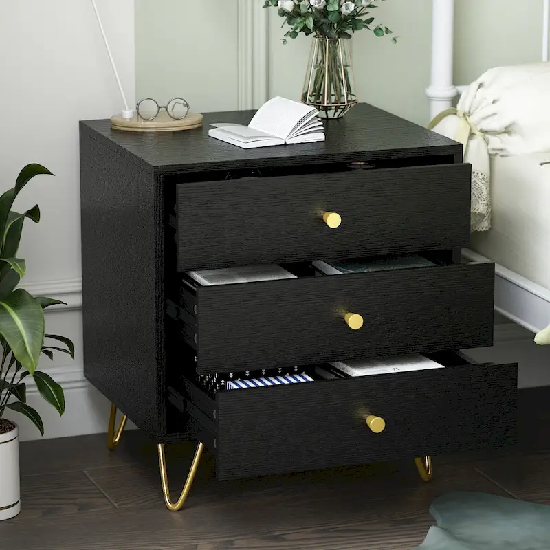 21.6 Tall 3 - Drawer Nightstand White/Grey/Black(1 Piece)