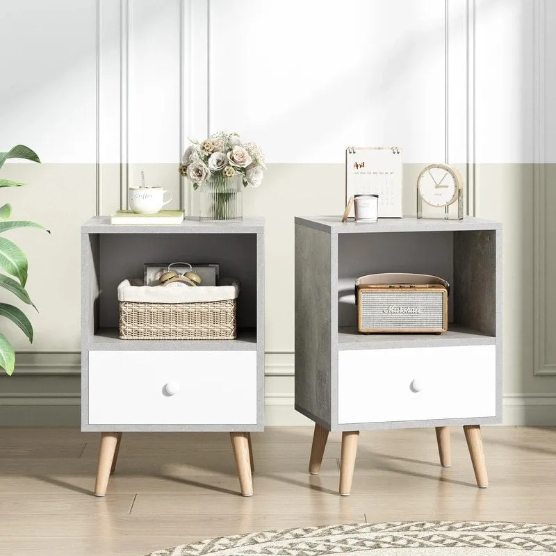 2-Piece Nightstand Set with Drawer and Open Shelf