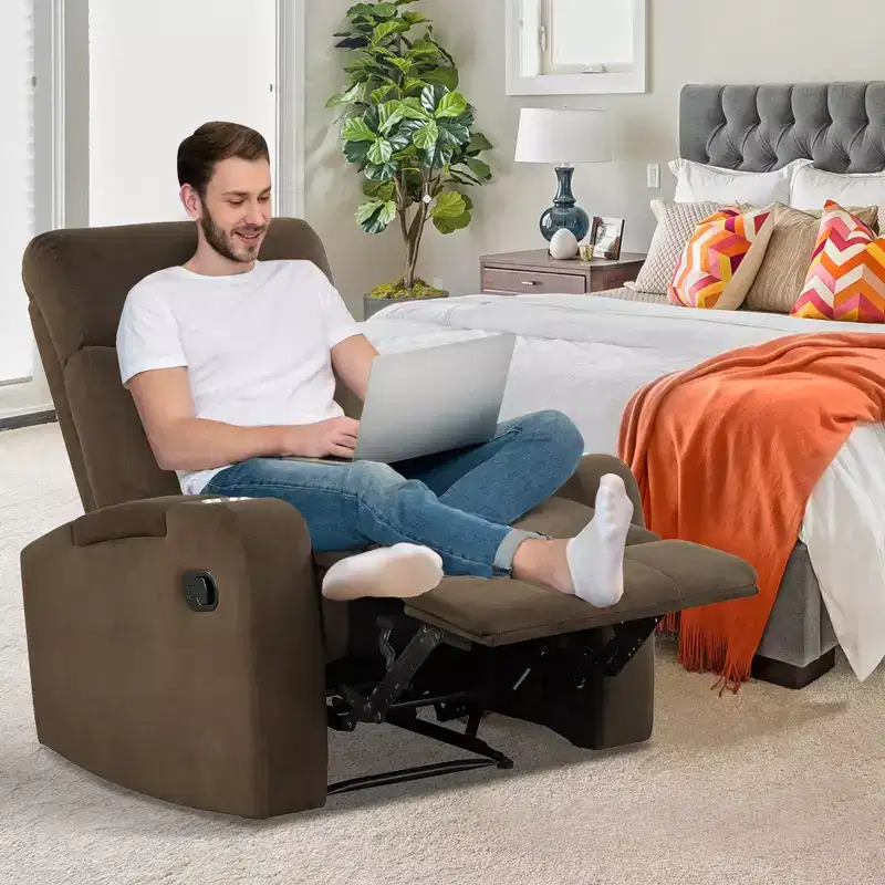 Costway Recliner Chair Single Sofa Lounger with Arm Storage & Cup Holder Coffee\Grey\Brown