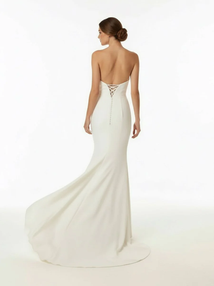 Elegant Mermaid Strapless Elastic Satin Wedding Dresses with Train