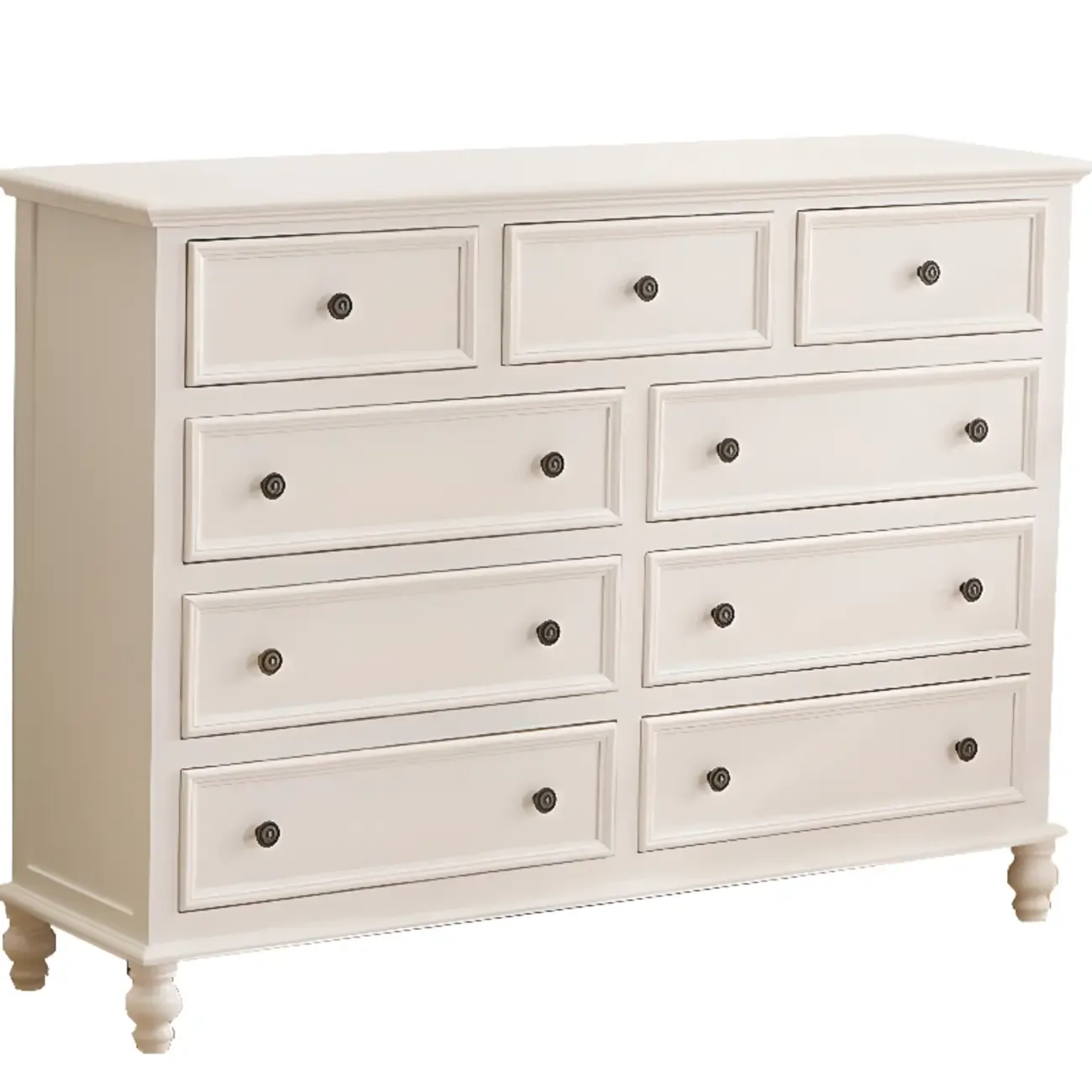 French Square White Wooden 7-Drawer Chest
