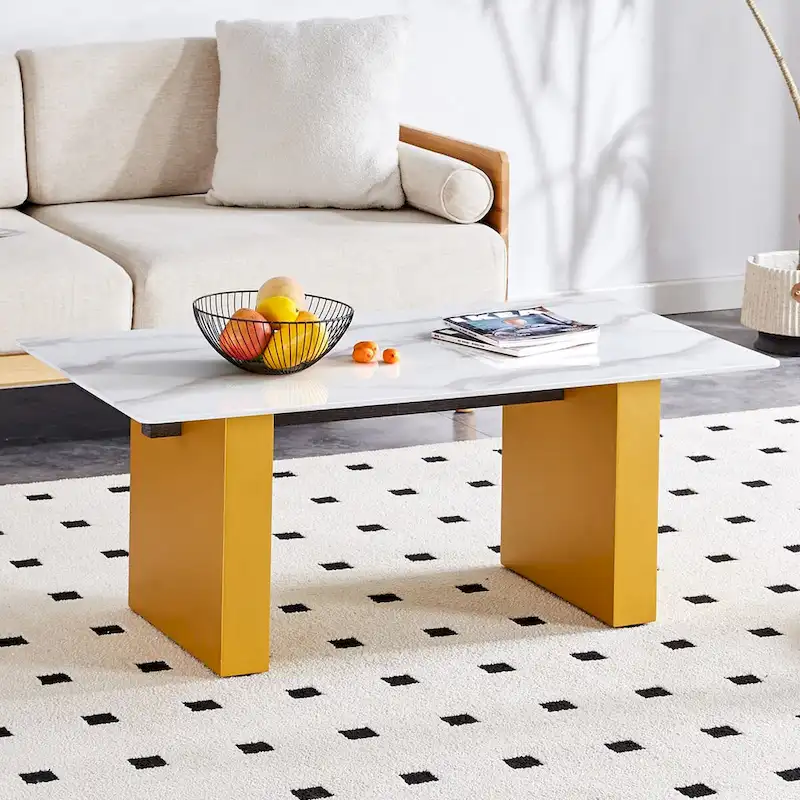 Tempered Glass Coffee Table with MDF Column Legs