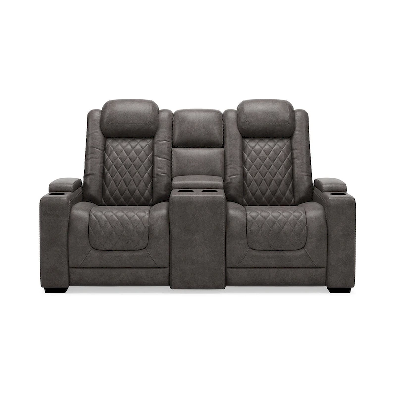 Signature Design by Ashley HyllMont Gray Power Reclining Loveseat with Console - 71.75 W x 39 D x 44 H