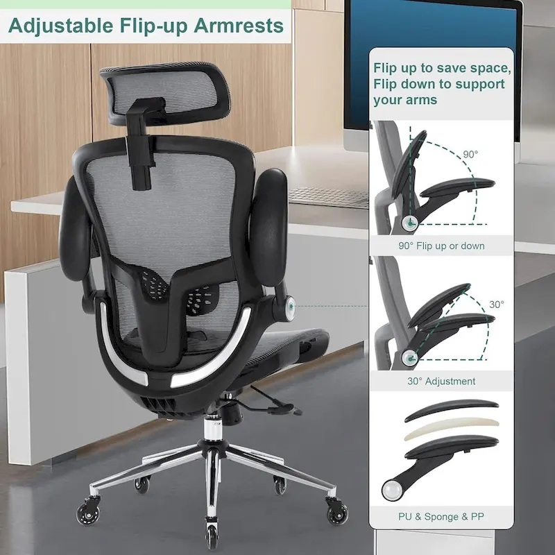 Ergonomic Mesh Office Chair with Adjustable Headrest and Lumbar Support