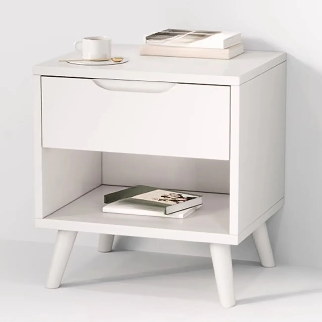 Traditional Wooden Nut-Brown Bedside Double Drawer Nightstand