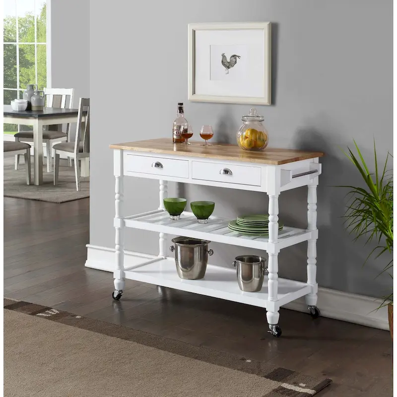 French Country 3 Tier Butcher Block Kitchen Cart with Drawers