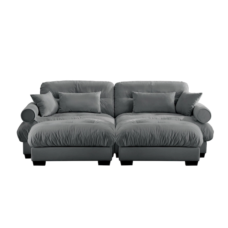 Velvet Fabric Loveseat Couch Modular Sectional Sofa with 2 Ottomans
