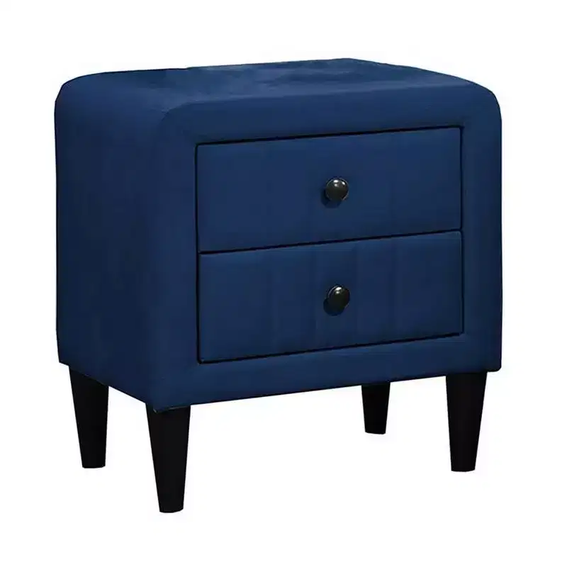 Royal Hampton Nightstand, 2 Drawers, 22 Inch Upholstered in Navy Blue Velvet