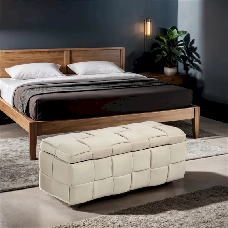 Storage Ottoman,Bedroom End Bench,Upholstered Fabric Storage Ottoman