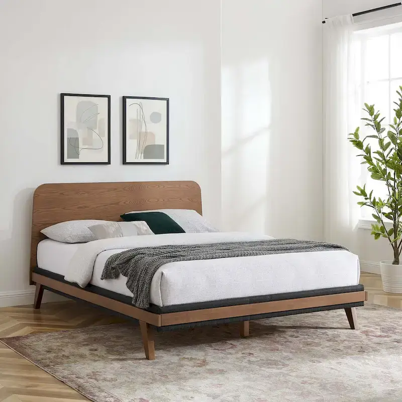 Queen Platform Bed with Wood Grain Finish