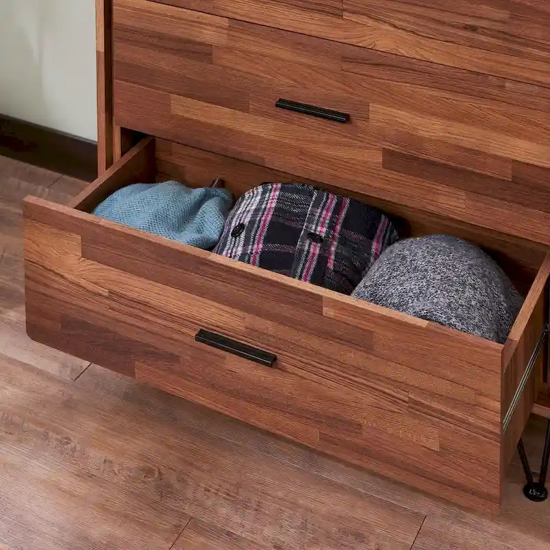White / Walnut 5-Drawer Chest, Single Unit