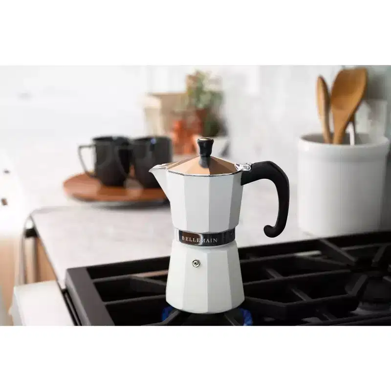 Bellemain 3-Cup Stovetop Espresso Maker  Classic White Moka Pot for Bold  Authentic Coffee