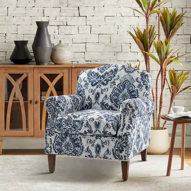 Wooden Upholstery Armchair with Nailhead Trims