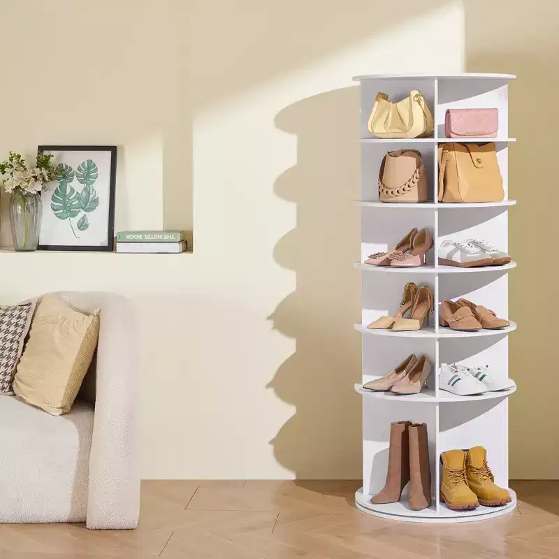 VEVOR 6 Tiers Rotating Shoe Rack Tower, 360Spinning Shoe Display, Revolving Shoe Rack Storage Round Carousel, Lazy Susan Shoe Rack Organizer, White