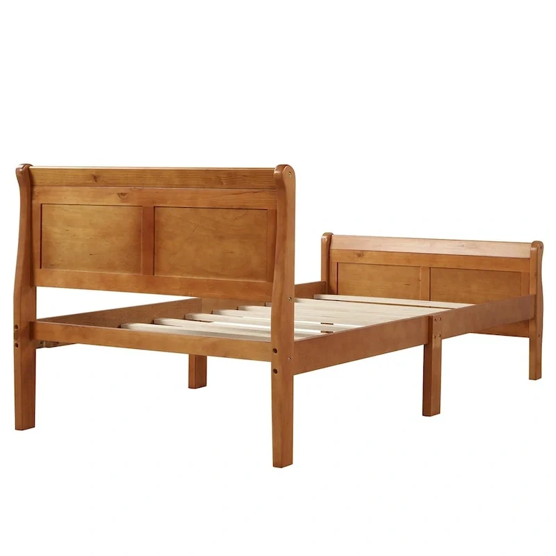 Wood Twin Sleigh Bed with Headboard and Footboard