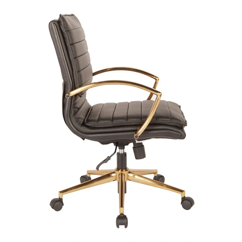 Mid-Back Faux Leather Office Chair with Gold Base