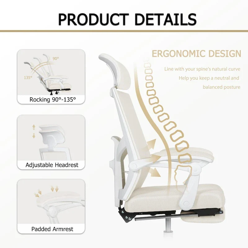 Office Chair With Foot Rest Ergonomic Swivel Mesh Task Office Chair