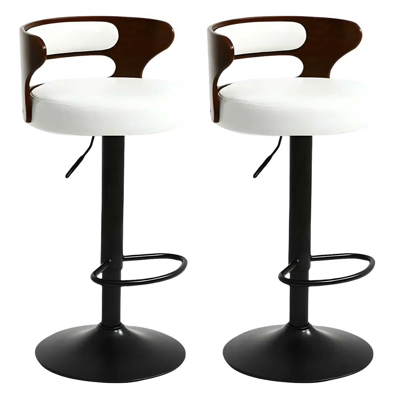 Adjustable Round Leather Swivel Bar Stools with Back