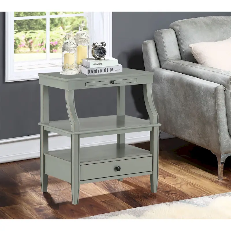Navy Blue / Antique Grey / Antique White 3-Tier Side Table with Drawer & Pull-Out Tray