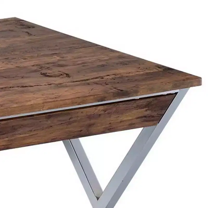 Royal Hampton 36 Inch Modern Office Desk, 2 Drawers, X Shape Frame, Wood, Oak, Chrome