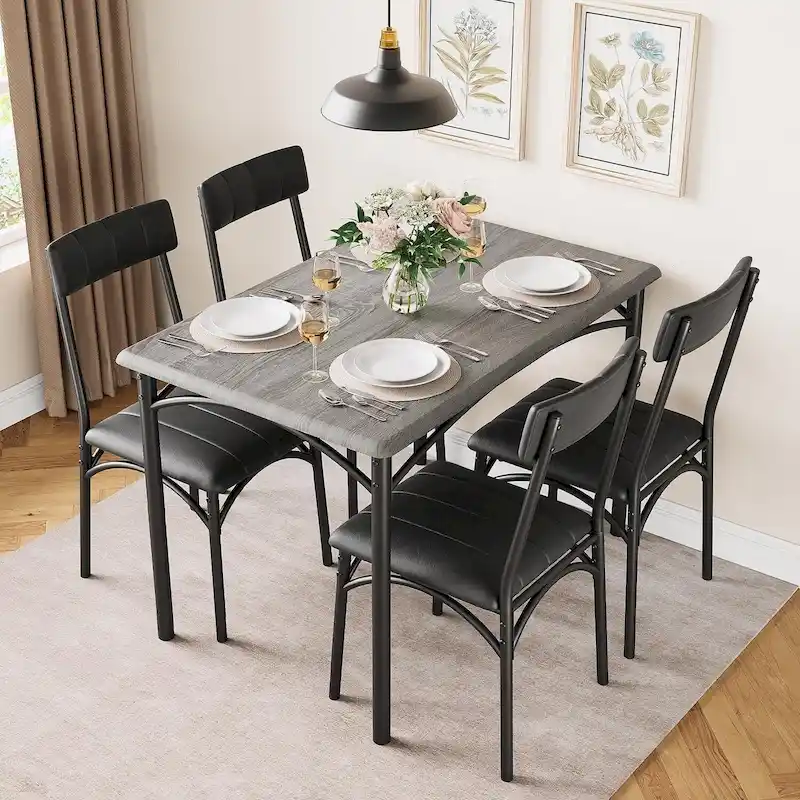 Rectangular Dining Table for 4 with Upholstered Chairs