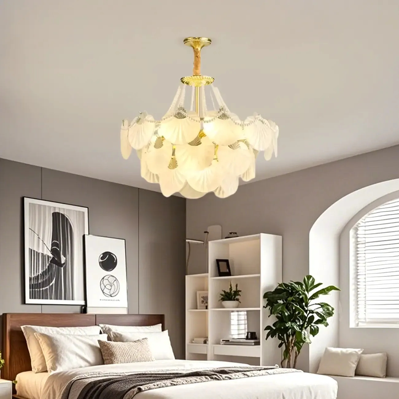 Luxury Modern Tiered Shell Chandelier with Frosted Glass