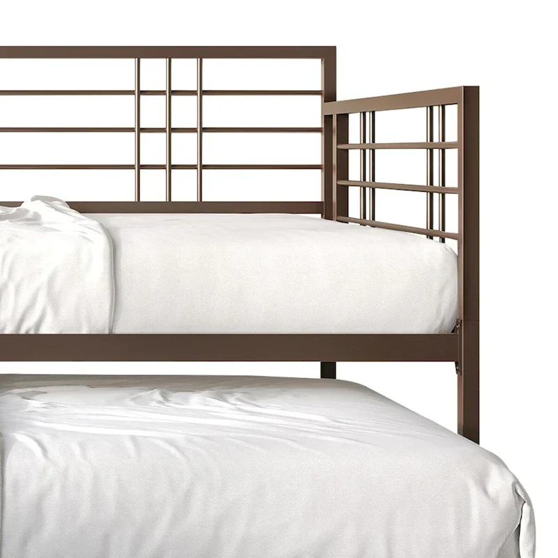White/Brown/Black Metal Twin Daybed with Roll-Out Trundle, 1-Person