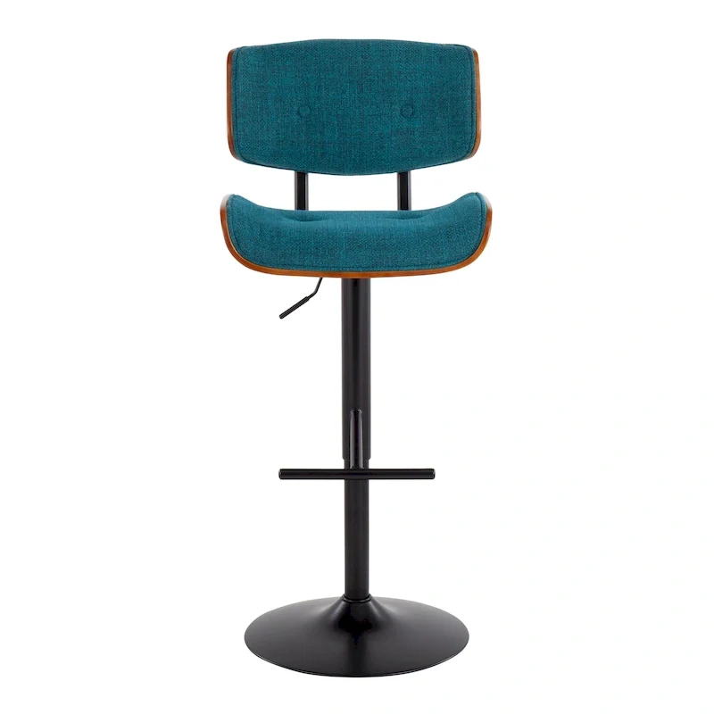 Adjustable Swivel Bar Stool, Noise Fabric/Faux Leather, Walnut/Black Metal, Set of 2