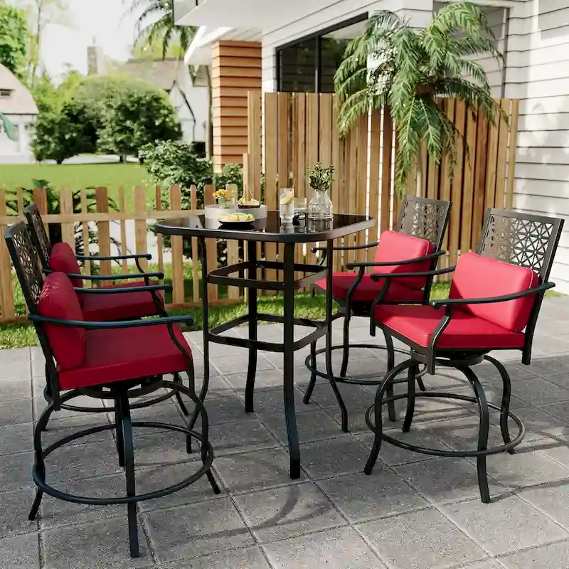 2PCS Patio Bar Stools with Armrest & Back