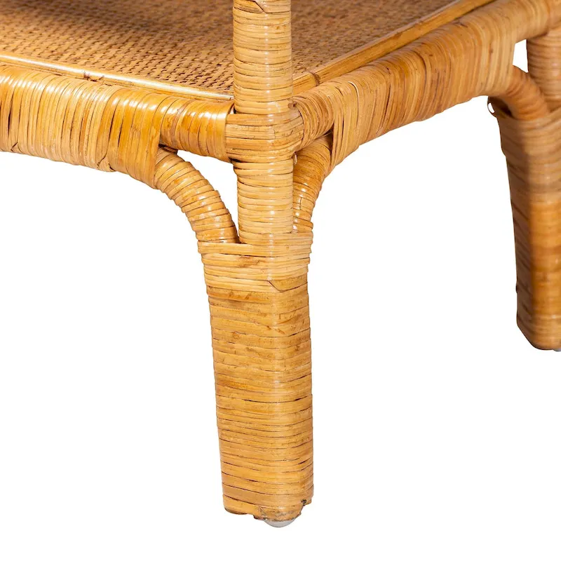 Savitri Modern Bohemian Natural Rattan 2-Tier Console Table