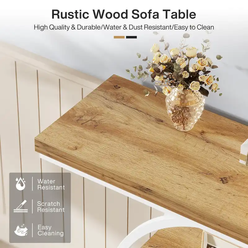 Industrial 4-Tier Sofa Table Entryway Table with Circle Base