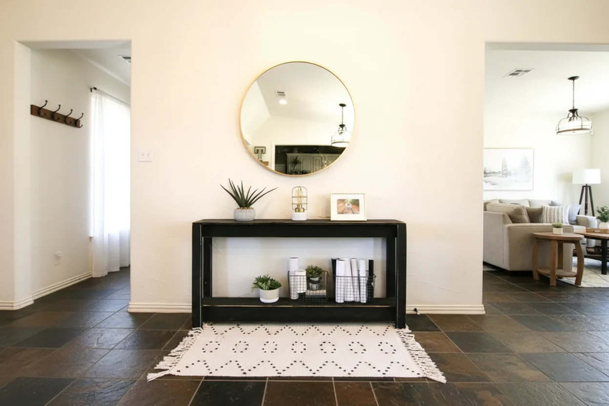 Rustic Reclaimed Wood Console Table with Open Shelf, 60