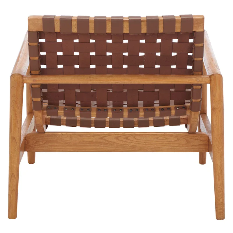 Natural Wood Leather Woven Accent Chair - Single Seat