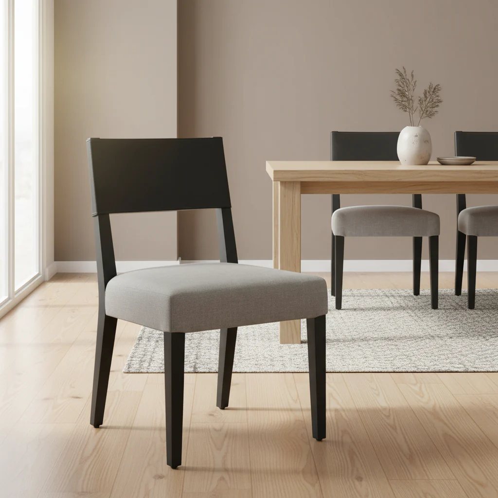 Faux Leather and Linen Dining Side Chair, Set of 2, Solid Wood Legs
