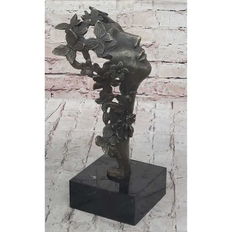 Abstract Surreal Female Bust Face Mask Butterflies Bronze Metal Sculpture Dali
