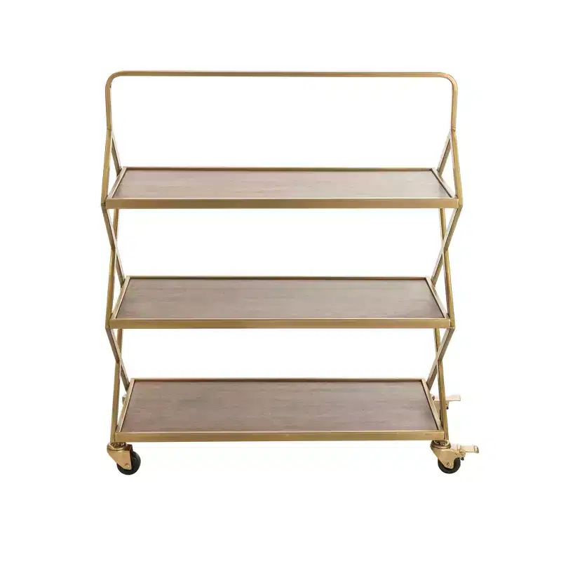 Hudson Bar Cart Gold - Adore Decor: Rolling Storage, 3 Shelves, Rubberwood Surface, No Assembly Required