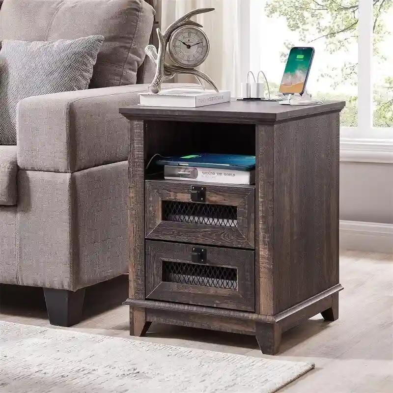 End Table with 2 Drawers - 18D x 18W x 24H