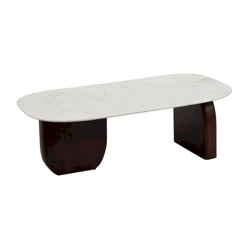 Sagebrook Home Modern Marble and Wood 16H Abstract Oval Coffee Table - 48 x 24 x 16