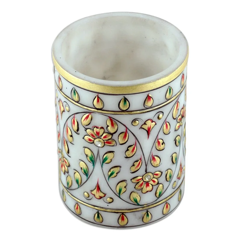 Novica Handmade Garden Visions Marble Pen Holder
