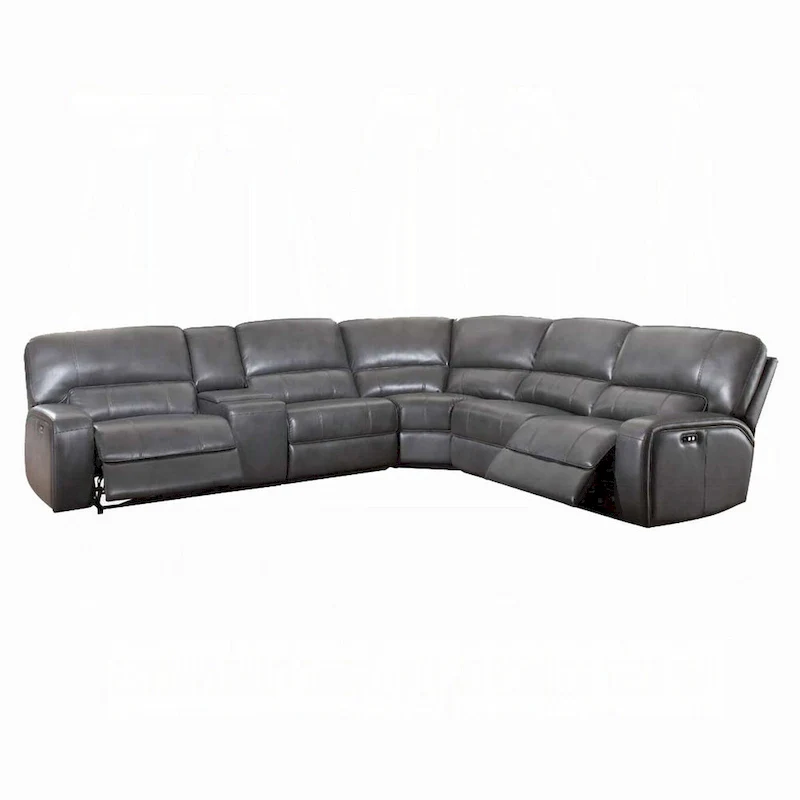 Saley Power Motion Sectional Sofa, USB, Gray Faux Leather, Console