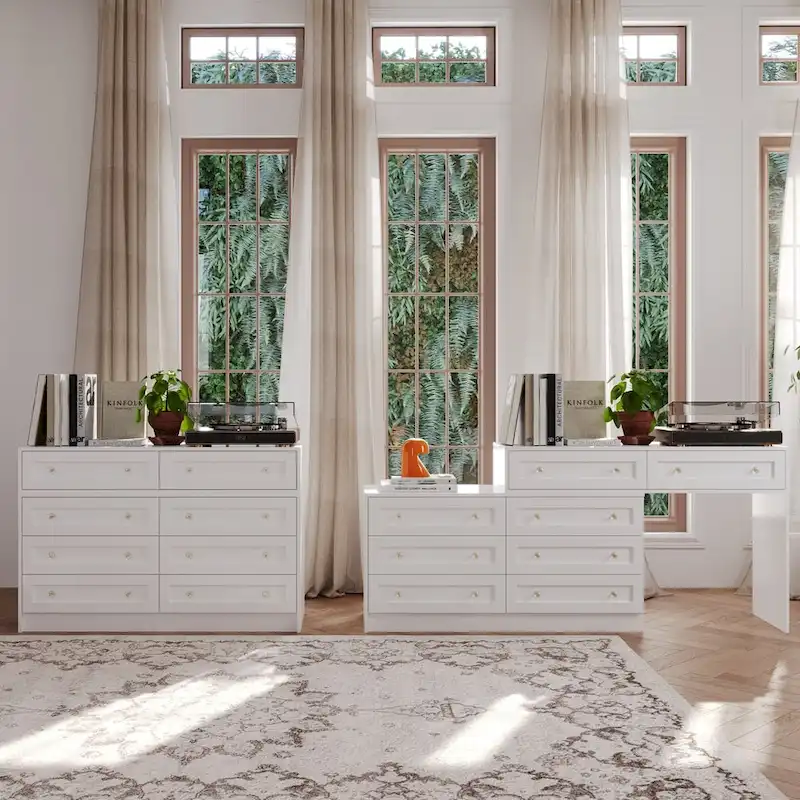 White Dresser and Vanity Versatile Storage Solution Crystal Desk