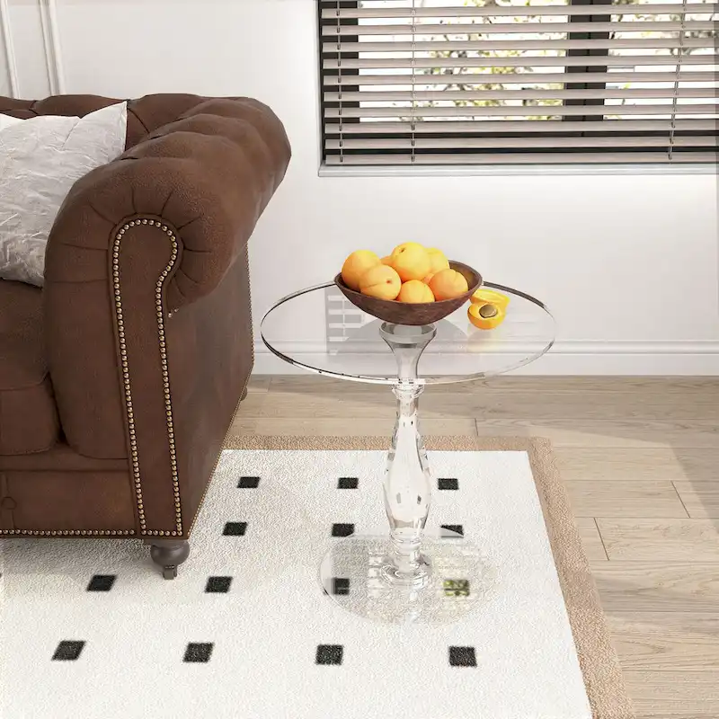Clear Acrylic Round End Table Solid Post Side Table Nightstand - 18 Dia. x 19 H