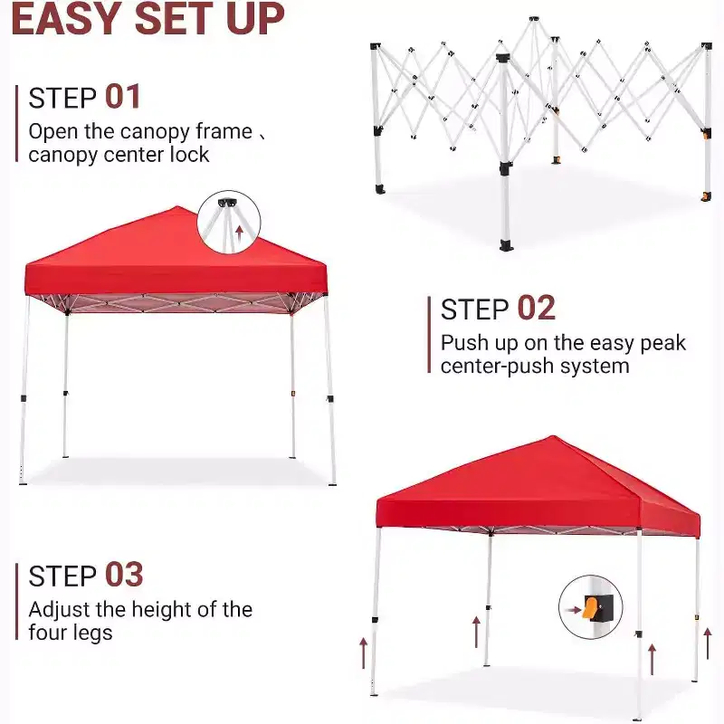 Acekool 8x8 Pop Up Canopy, Waterproof Beach Tent with One Push Setup, UV Sun Shelter, Wheeled Bag, 3 Heights for Outdoor, Party, Red