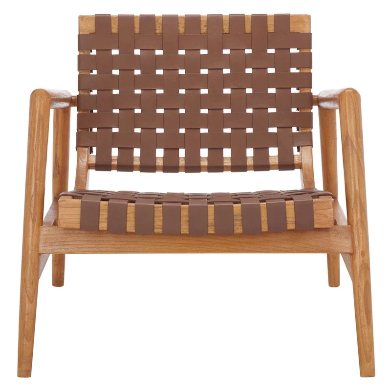 Natural Wood Leather Woven Accent Chair - Single Seat