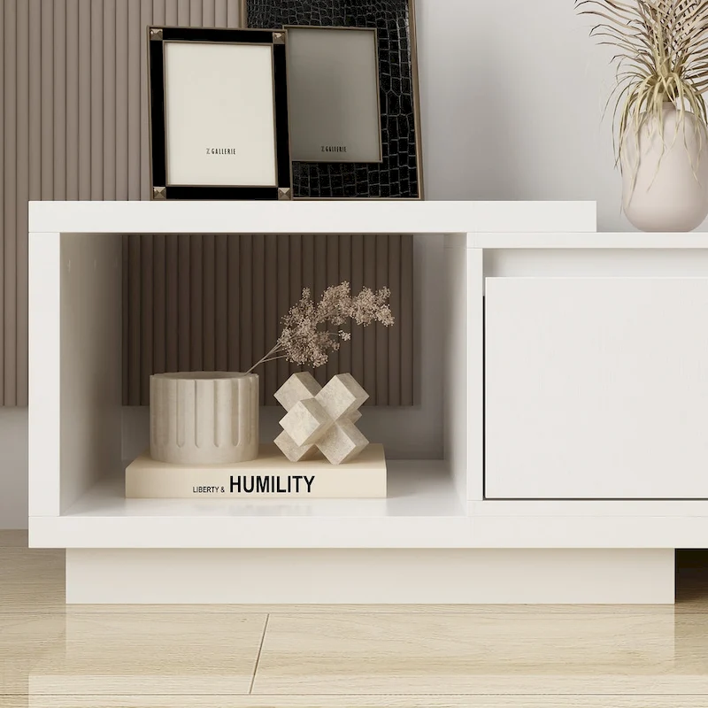 Modern Style Extendable TV Stand with 3Drawer White/Black 65.4-106.3