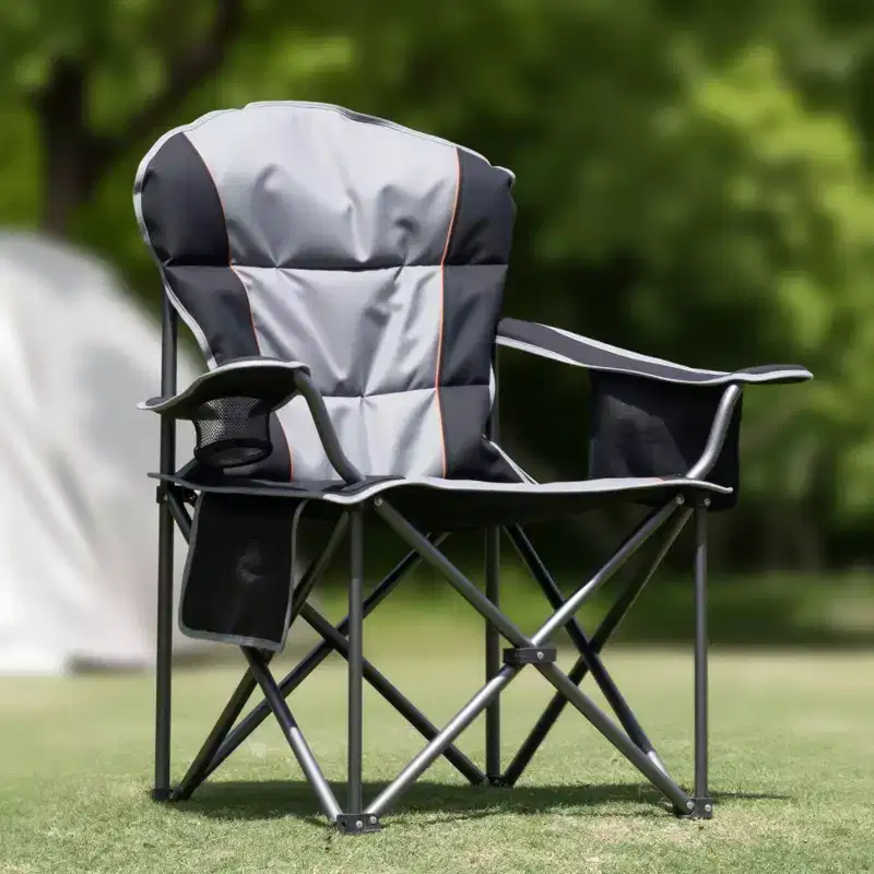 NAYSAYE Oversized Folding Camping Chair Heavy Duty Padded Seat With Cup Holder Storage Cooler Bag For Outdoor Activities, 39*25.2*19.3